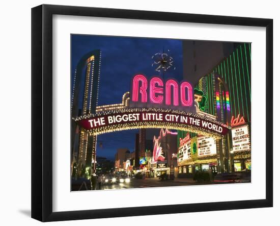 Neon Reno Sign on North Virginia Street, Nevada, USA-Walter Bibikow-Framed Photographic Print