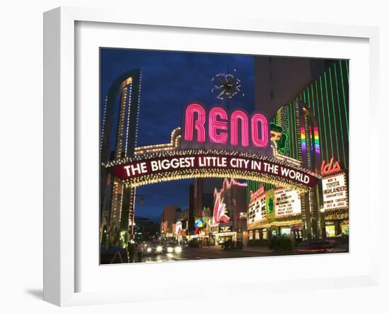 Neon Reno Sign on North Virginia Street, Nevada, USA-Walter Bibikow-Framed Photographic Print