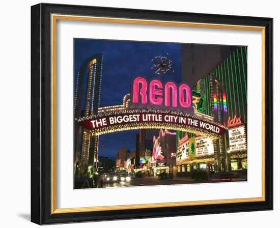 Neon Reno Sign on North Virginia Street, Nevada, USA-Walter Bibikow-Framed Photographic Print