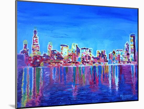 Neon Shimmering Skyline of Chicago Skyline at Night-Martina Bleichner-Mounted Art Print