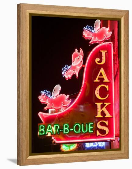 Neon Sign for Jack's BBQ Restaurant, Lower Broadway Area, Nashville, Tennessee, USA-Walter Bibikow-Framed Premier Image Canvas