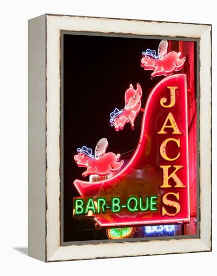 Neon Sign for Jack's BBQ Restaurant, Lower Broadway Area, Nashville, Tennessee, USA-Walter Bibikow-Framed Premier Image Canvas