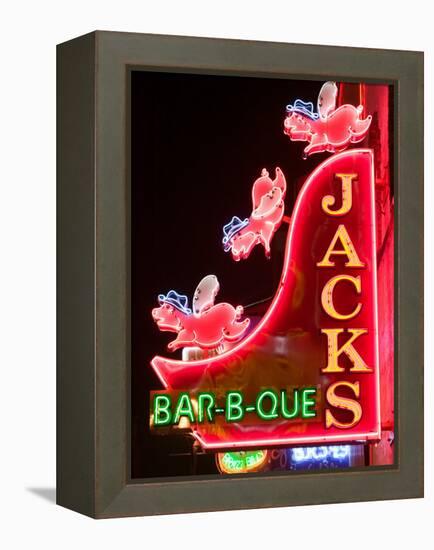 Neon Sign for Jack's BBQ Restaurant, Lower Broadway Area, Nashville, Tennessee, USA-Walter Bibikow-Framed Premier Image Canvas