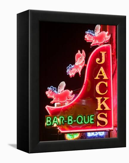 Neon Sign for Jack's BBQ Restaurant, Lower Broadway Area, Nashville, Tennessee, USA-Walter Bibikow-Framed Premier Image Canvas