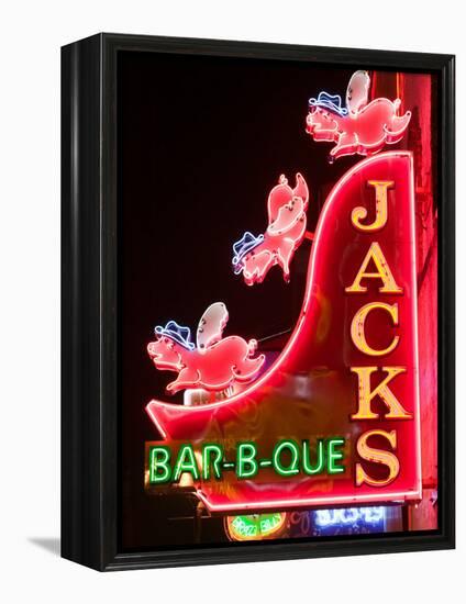 Neon Sign for Jack's BBQ Restaurant, Lower Broadway Area, Nashville, Tennessee, USA-Walter Bibikow-Framed Premier Image Canvas