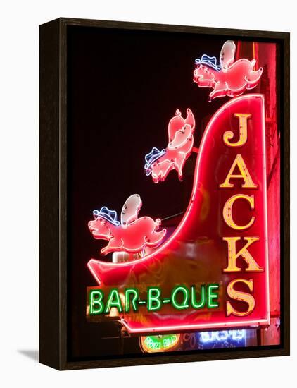 Neon Sign for Jack's BBQ Restaurant, Lower Broadway Area, Nashville, Tennessee, USA-Walter Bibikow-Framed Premier Image Canvas