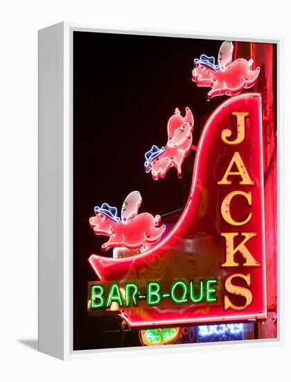 Neon Sign for Jack's BBQ Restaurant, Lower Broadway Area, Nashville, Tennessee, USA-Walter Bibikow-Framed Premier Image Canvas