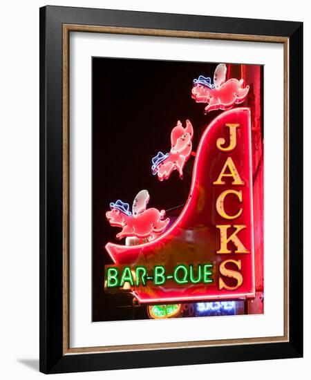 Neon Sign for Jack's BBQ Restaurant, Lower Broadway Area, Nashville, Tennessee, USA-Walter Bibikow-Framed Photographic Print