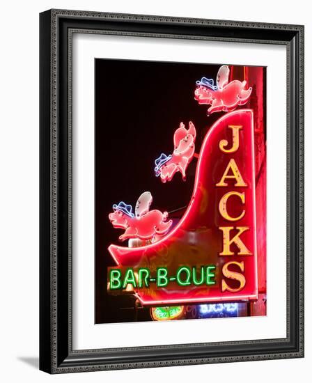 Neon Sign for Jack's BBQ Restaurant, Lower Broadway Area, Nashville, Tennessee, USA-Walter Bibikow-Framed Photographic Print