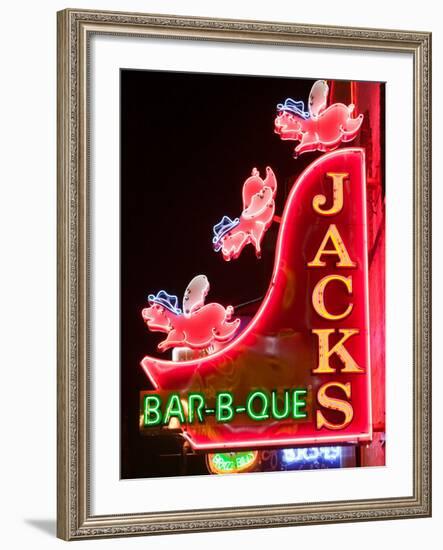 Neon Sign for Jack's BBQ Restaurant, Lower Broadway Area, Nashville, Tennessee, USA-Walter Bibikow-Framed Photographic Print