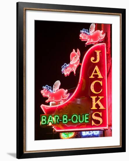 Neon Sign for Jack's BBQ Restaurant, Lower Broadway Area, Nashville, Tennessee, USA-Walter Bibikow-Framed Photographic Print