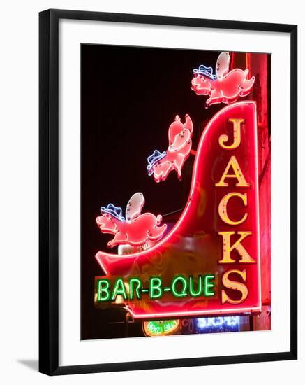 Neon Sign for Jack's BBQ Restaurant, Lower Broadway Area, Nashville, Tennessee, USA-Walter Bibikow-Framed Photographic Print