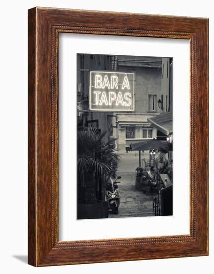 Neon Sign for Tapas Bar, Dusk, Ile Rousse, La Balagne, Corsica, France-Walter Bibikow-Framed Photographic Print