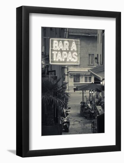 Neon Sign for Tapas Bar, Dusk, Ile Rousse, La Balagne, Corsica, France-Walter Bibikow-Framed Photographic Print