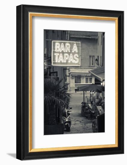 Neon Sign for Tapas Bar, Dusk, Ile Rousse, La Balagne, Corsica, France-Walter Bibikow-Framed Photographic Print