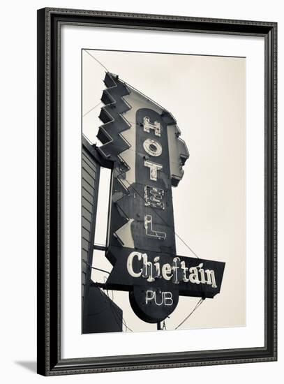 Neon Sign for the Chieftain Hotel and Pub, Squamish, British Columbia, Canada-Walter Bibikow-Framed Photographic Print