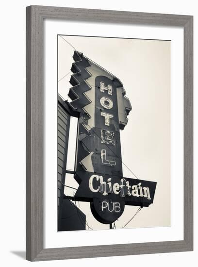 Neon Sign for the Chieftain Hotel and Pub, Squamish, British Columbia, Canada-Walter Bibikow-Framed Photographic Print