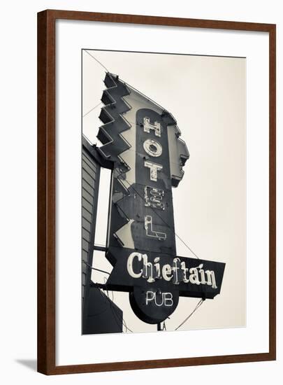 Neon Sign for the Chieftain Hotel and Pub, Squamish, British Columbia, Canada-Walter Bibikow-Framed Photographic Print