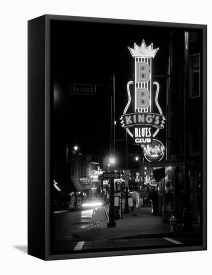 Neon sign lit up at night, B. B. King's Blues Club, Memphis, Shelby County, Tennessee, USA-null-Framed Premier Image Canvas