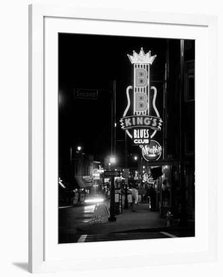 Neon sign lit up at night, B. B. King's Blues Club, Memphis, Shelby County, Tennessee, USA-null-Framed Photographic Print