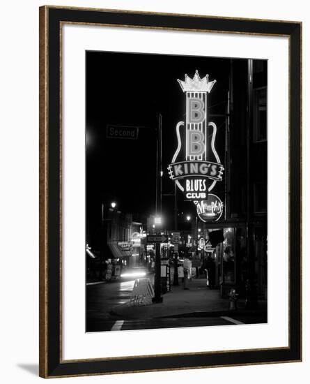 Neon sign lit up at night, B. B. King's Blues Club, Memphis, Shelby County, Tennessee, USA-null-Framed Photographic Print