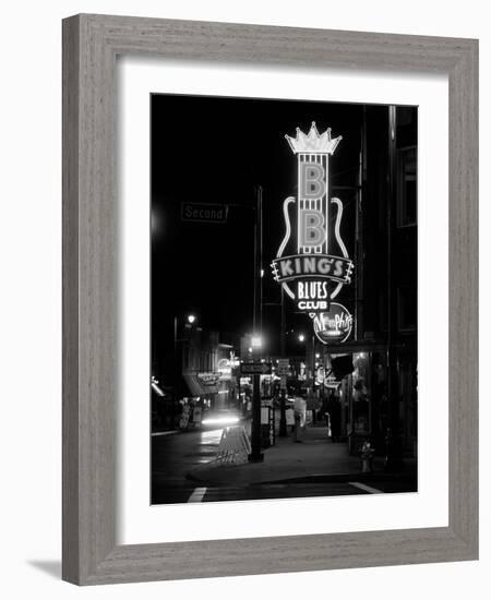 Neon sign lit up at night, B. B. King's Blues Club, Memphis, Shelby County, Tennessee, USA-null-Framed Photographic Print