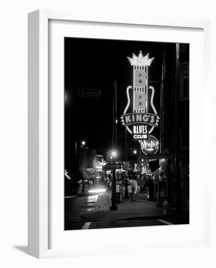 Neon sign lit up at night, B. B. King's Blues Club, Memphis, Shelby County, Tennessee, USA-null-Framed Photographic Print