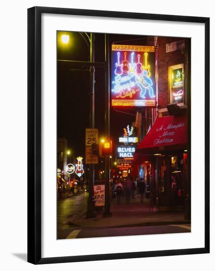 Neon Sign Lit Up at Night in a City, Rum Boogie Cafe, Beale Street, Memphis, Shelby County-null-Framed Photographic Print