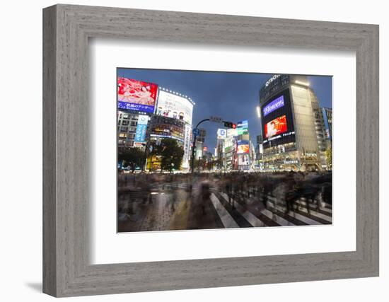 Neon Signs and Pedestrian Crossing (The Scramble) at Night, Shibuya Station, Shibuya, Tokyo, Japan-Stuart Black-Framed Photographic Print