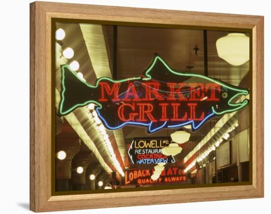 Neon Signs in Pike Place Market, Seattle, Washington, USA-Merrill Images-Framed Premier Image Canvas