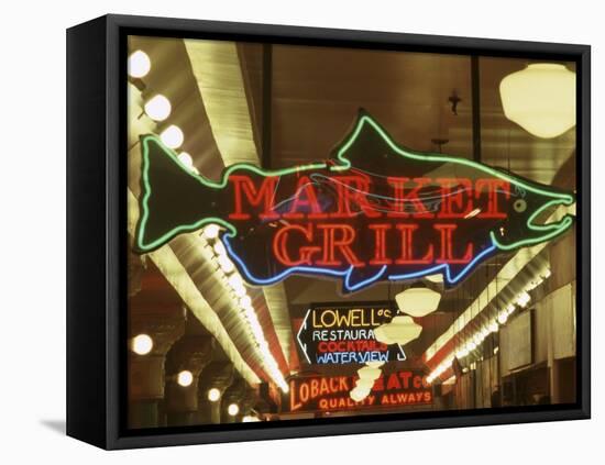 Neon Signs in Pike Place Market, Seattle, Washington, USA-Merrill Images-Framed Premier Image Canvas