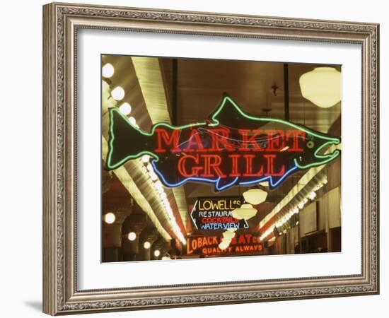 Neon Signs in Pike Place Market, Seattle, Washington, USA-Merrill Images-Framed Photographic Print