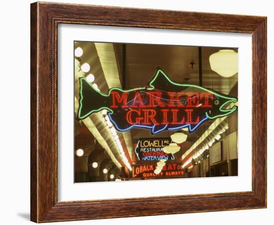 Neon Signs in Pike Place Market, Seattle, Washington, USA-Merrill Images-Framed Photographic Print