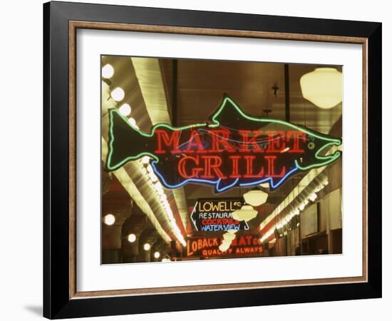 Neon Signs in Pike Place Market, Seattle, Washington, USA-Merrill Images-Framed Photographic Print