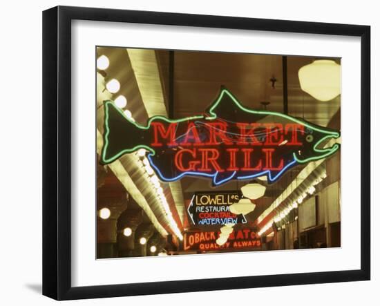 Neon Signs in Pike Place Market, Seattle, Washington, USA-Merrill Images-Framed Photographic Print