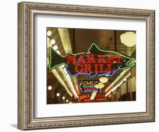 Neon Signs in Pike Place Market, Seattle, Washington, USA-Merrill Images-Framed Photographic Print