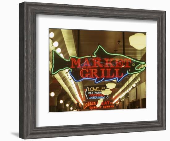 Neon Signs in Pike Place Market, Seattle, Washington, USA-Merrill Images-Framed Photographic Print