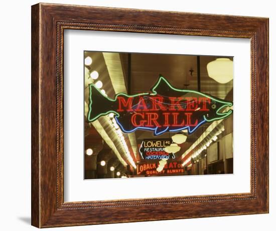 Neon Signs in Pike Place Market, Seattle, Washington, USA-Merrill Images-Framed Photographic Print