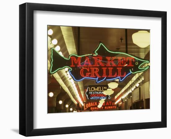 Neon Signs in Pike Place Market, Seattle, Washington, USA-Merrill Images-Framed Photographic Print