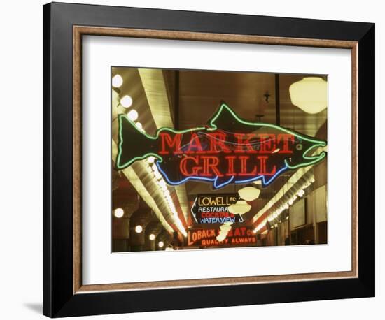 Neon Signs in Pike Place Market, Seattle, Washington, USA-Merrill Images-Framed Photographic Print