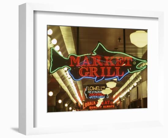 Neon Signs in Pike Place Market, Seattle, Washington, USA-Merrill Images-Framed Photographic Print