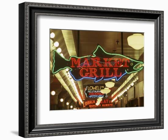 Neon Signs in Pike Place Market, Seattle, Washington, USA-Merrill Images-Framed Photographic Print