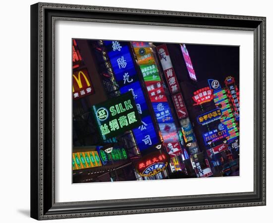 Neon Signs Line Storefronts along Nanjing Road, Shanghai, China-Paul Souders-Framed Photographic Print