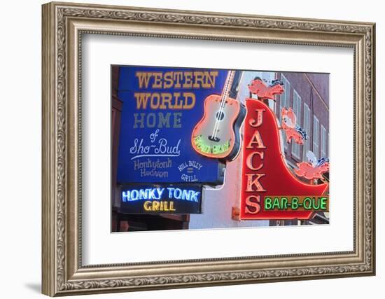 Neon Signs on Broadway Street, Nashville, Tennessee, United States of America, North America-Richard Cummins-Framed Photographic Print