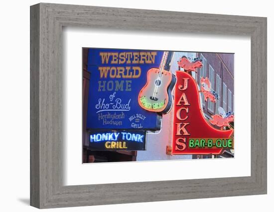 Neon Signs on Broadway Street, Nashville, Tennessee, United States of America, North America-Richard Cummins-Framed Photographic Print