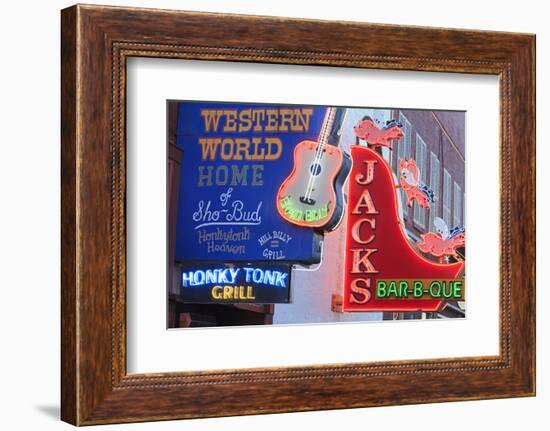 Neon Signs on Broadway Street, Nashville, Tennessee, United States of America, North America-Richard Cummins-Framed Photographic Print