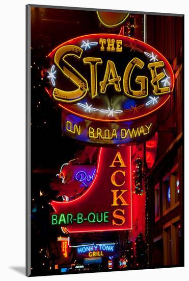 Neon Signs on Lower Broadway Area, Nashville, Tennessee, USA-null-Mounted Photographic Print