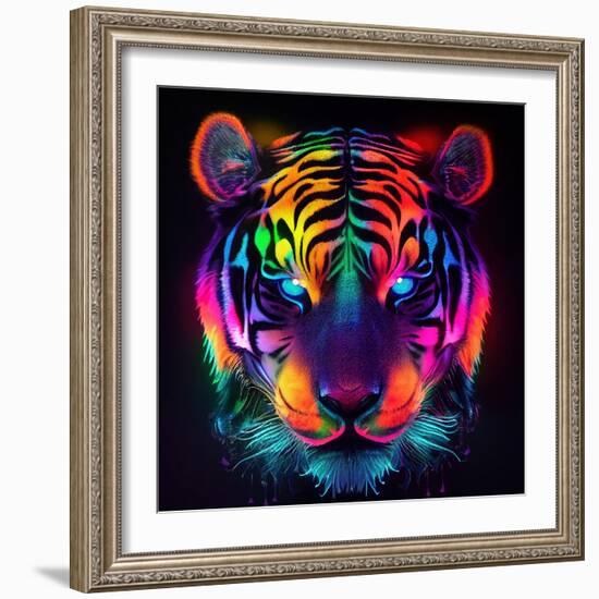 Neon Tiger HR.jpg-null-Framed Premium Giclee Print