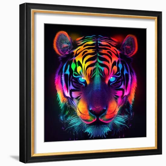 Neon Tiger HR.jpg-null-Framed Premium Giclee Print