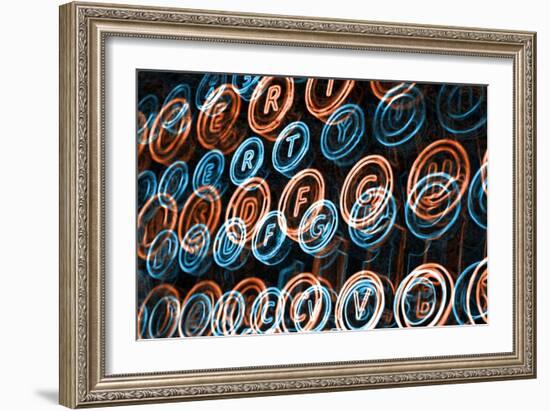 Neon Typewriter Keys Close Up-Steve18-Framed Art Print